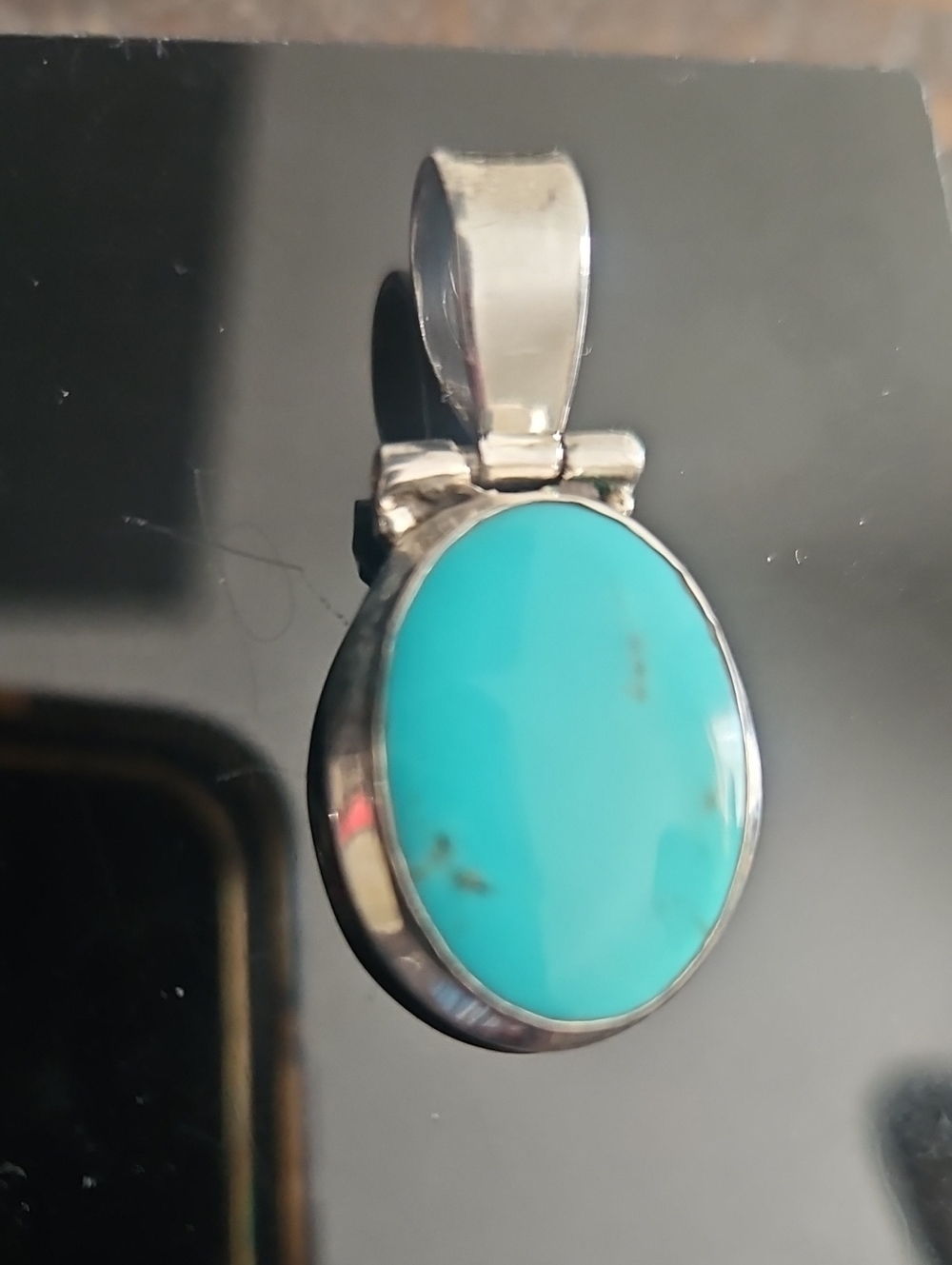 Vintage Natural Turquoise Pendant 925 Sterling Silver Oval Southwestern - Picture 8 of 8